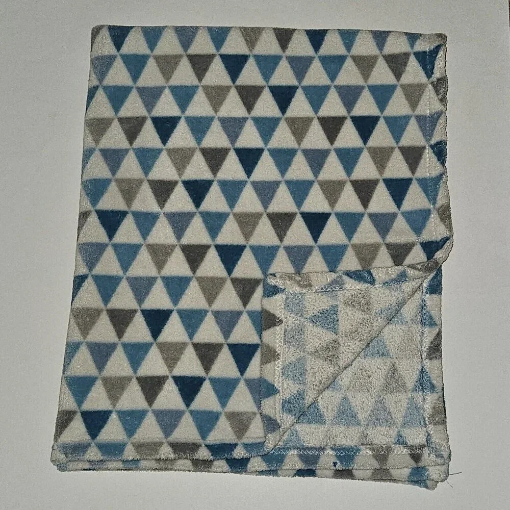 RN 119741 Aqua Blue Gray White Triangles Fleece Baby Blanket Lovey Geometric
